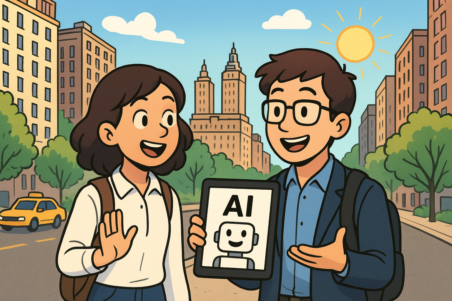 Business students discussing AI